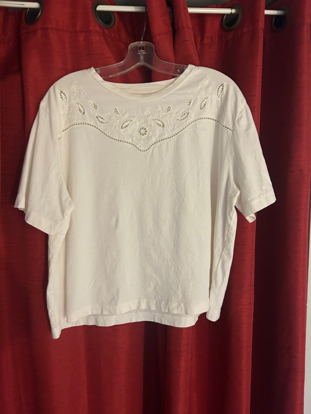 LOFT Ivory, Cream Short Sleeve Embroidered Cutout Top